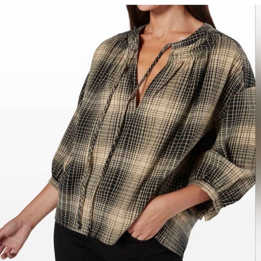 NEW JOIE Barrien Plaid Top in Warm Sand Caviar